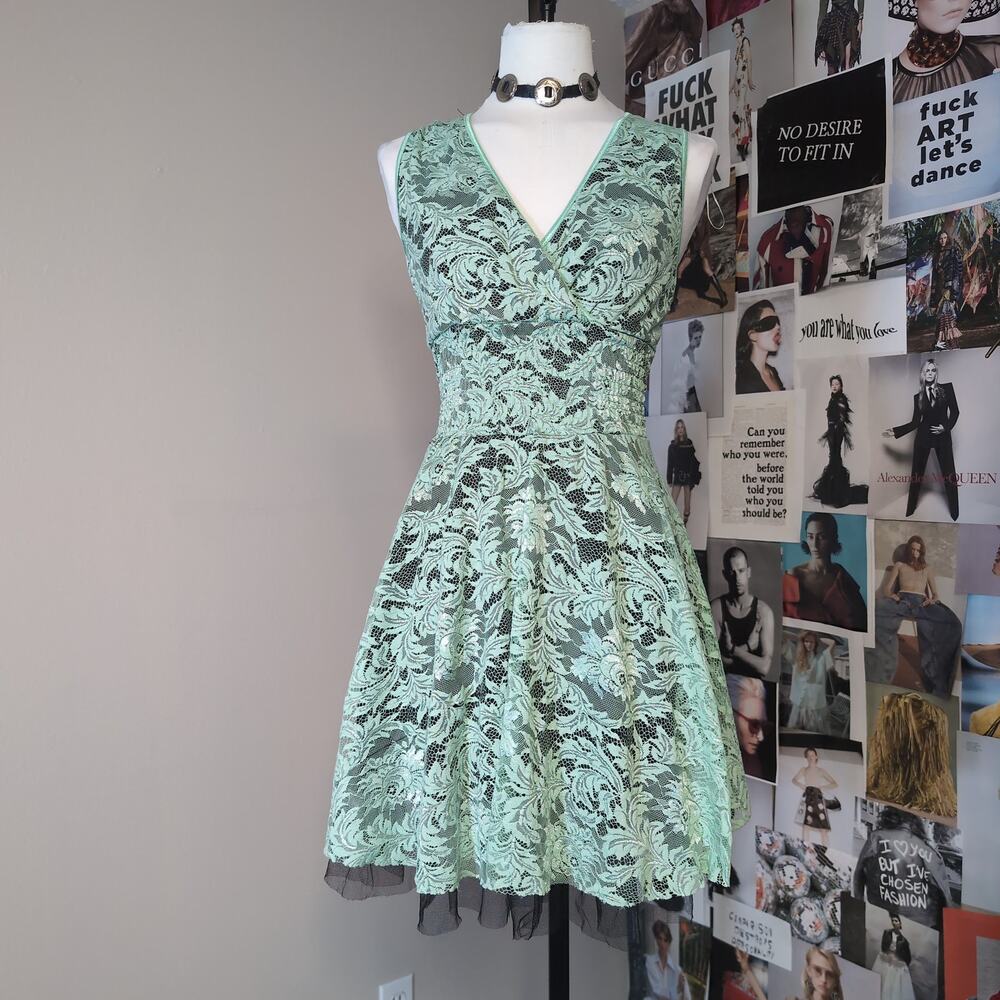 Mint Green Lace Sleeveless Vintage Tulle Dress